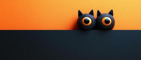 Minimalist Art of Two Black Cats with Large Orange Eyes Against a Bold Orange and Black Background photo