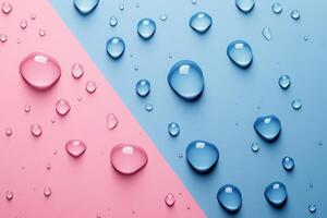 Water Droplets on Pink and Blue Background - Abstract Minimalist Photography with Contrasting Colors photo