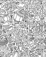Doodle seamless pattern of hygge elements. Autumn and winter cozy things. Background for posters, prints, textiles, wrappers, wallpapers, surface design. Linear hand drawn illustration. vector