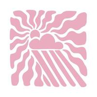 Rainy cloud with sun with wavy rays background in warm retro autumn colors. Groovy hippie backdrop vector