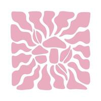 Mushroom with wavy sun rays background in warm retro autumn colors. Groovy hippie backdrop vector