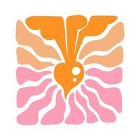 Root vegetable with wavy sun rays background in warm retro autumn colors. Groovy hippie backdrop vector