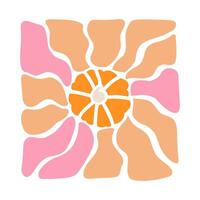 Pumpkin with wavy sun rays background in warm retro autumn colors. Groovy hippie backdrop vector