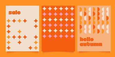 Autumn retro themed covers set. Abstract simple geometric patterns for cover design. Templates for print. Vertical banners, flyers for social media. for seasonal offers, presentation. vector