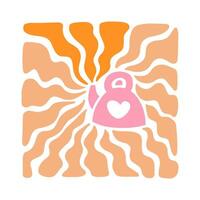 Teapot with wavy sun rays background in warm retro autumn colors. Groovy hippie backdrop vector