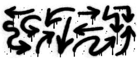 Urban graffiti paint spray emphasis arrows set with splatter and dripping ink drops. Rough tag lines with splash spray. illustration of up and down cursor symbols pointing, dirty grunge icon vector