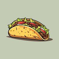 Realistic Mexican Taco with ground beef, lettuce, diced tomato and onion stuffing, top food element isolated on white background. vector
