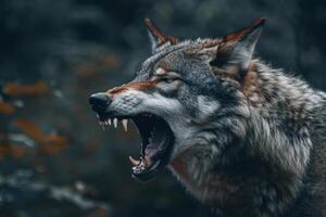 Grey wolf showing dominance howling in wilderness photo