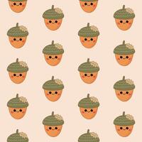 Cute Acorn Seamless Pattern Design for Fall Autumn Background or Gift Wrapping Flat Character. vector