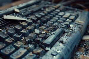 Broken dusty keyboard showing concept of decaying technology photo