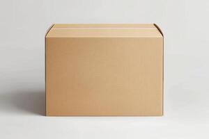 Closed cardboard box standing on white background photo