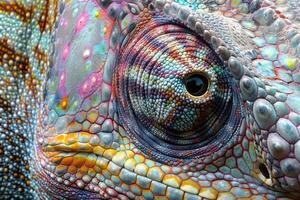 Chameleon showing colorful skin texture in macro photography photo