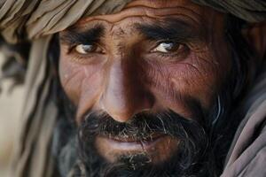 Old afghan man with turban is staring at the camera photo