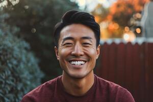 Approachable Asian man smiling. Generate Ai photo