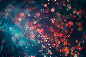 Abstract image featuring colorful bokeh lights with a blue hue, ideal for festive backgrounds photo