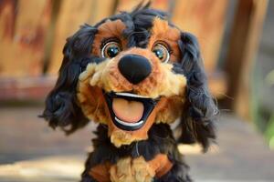 Happy plush puppy toy with smiling face photo