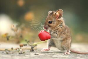Whimsical mouse with miniature red boxing glove photo
