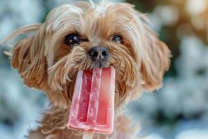 Adorable dog enjoying a popsicle photo