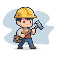 A cartoon construction worker holding a hammer vector