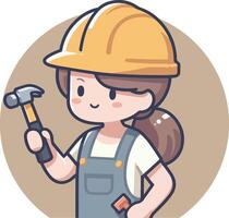 A woman holding a hammer and wearing overalls, concept labor days vector
