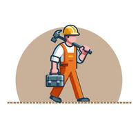 a man in overalls carrying a toolbox vector
