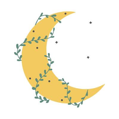 Moon. Crescent moon with leafs decoration isolated icon illustration desing