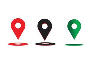 Three different location markers are shown in different colors vector