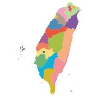 Taiwan map. Map of Taipei in administrative provinces in multicolor vector