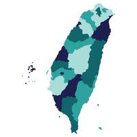 Taiwan map. Map of Taipei in administrative provinces in multicolor vector