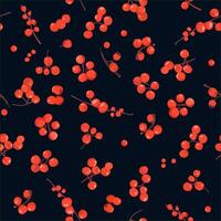 seamless pattern with bright rowan berries on black background vector