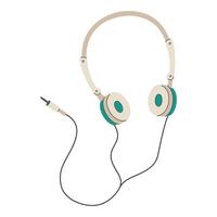 Wired headphones. Retro style music device in simple colored doodle style. Nostalgic audio equipment. Flat design illustration isolated on transparent background. vector