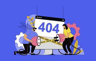 404 error page concept with modern flat design for web. Technical support solving problem with connection, making improvement for fixing internet signal crash, server disconnect. illustration. vector