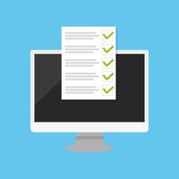 Pc and checkboxes with check mark. Choice, survey flat design for banners, websites. vector