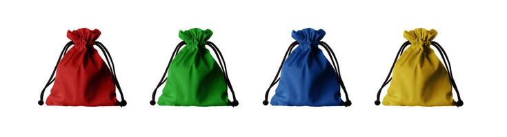 Small fabric pouch with a drawstring for tying. Isolate on a white back photo