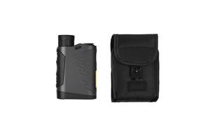 Modern electronic optical rangefinder and soft case. Portable device for measuring distance. Isolate on a white back. photo