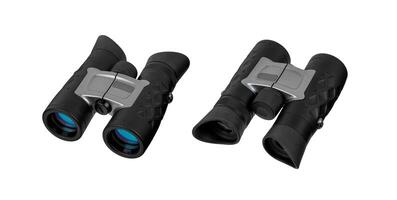 Modern binoculars. An optical instrument for observation at long distances. Isolate on a white back. photo