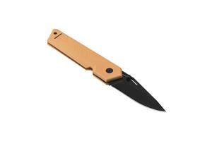 Pocket folding knife isolate on white back. Compact metal sharp knife with a folding blade. photo