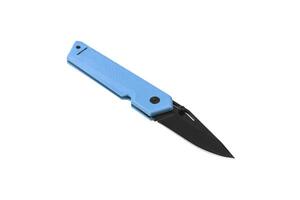 Pocket folding knife isolate on white back. Compact metal sharp knife with a folding blade. photo