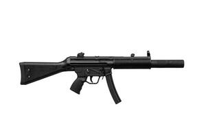 Submachine gun mp5. Small rifled automatic weapon caliber 9mm. Armament of the police and special forces. Isolate on a white back. photo