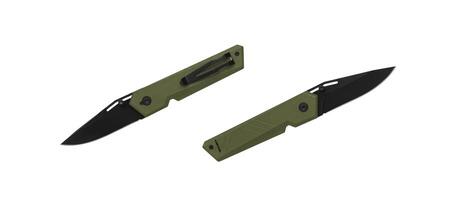 Pocket folding knife isolate on white back. Compact metal sharp knife with a folding blade. photo