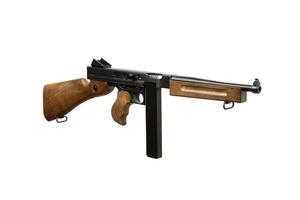 Old American machine gun. Vintage automatic weapon. Armament of the mafia and the army of the Second World War. isolate on a white back. photo
