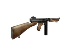 Old American machine gun. Vintage automatic weapon. Armament of the mafia and the army of the Second World War. isolate on a white back. photo