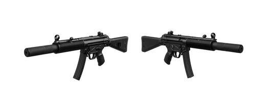 Submachine gun mp5. Small rifled automatic weapon caliber 9mm. Armament of the police and special forces. Isolate on a white back. photo