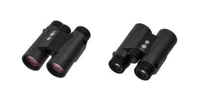 Modern binoculars. Optical device for long-range observation. Isolate on a white back. photo