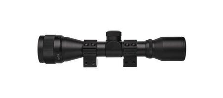 modern black optical scope for weapon isolated on whited. sight scope isolated on white back. photo