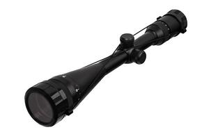 modern black optical scope for weapon isolated on whited. sight scope isolated on white back. photo