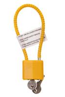 Locks and keys used to safely secure a firearm from being used. Weapon cable lock. photo