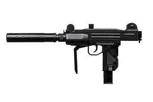 submachine gun with silencer isolated on white photo