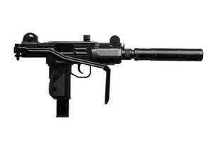 submachine gun with silencer isolated on white photo