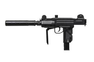 submachine gun with silencer isolated on white photo